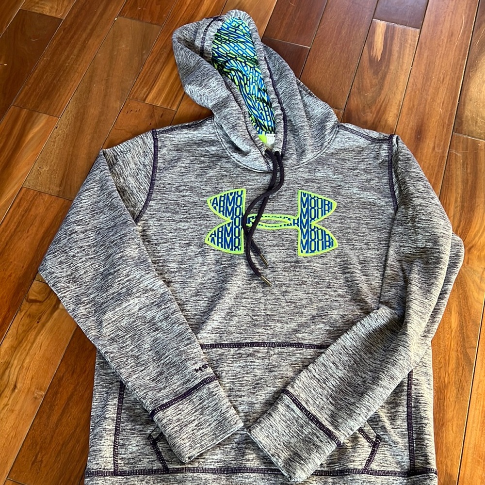 Under Armour hoodie in white and purple with lime green detail